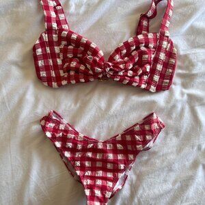 Montce Kayla Top x Lulu Scrunch Bottom Bikini Set in Red Gingham - Size Medium